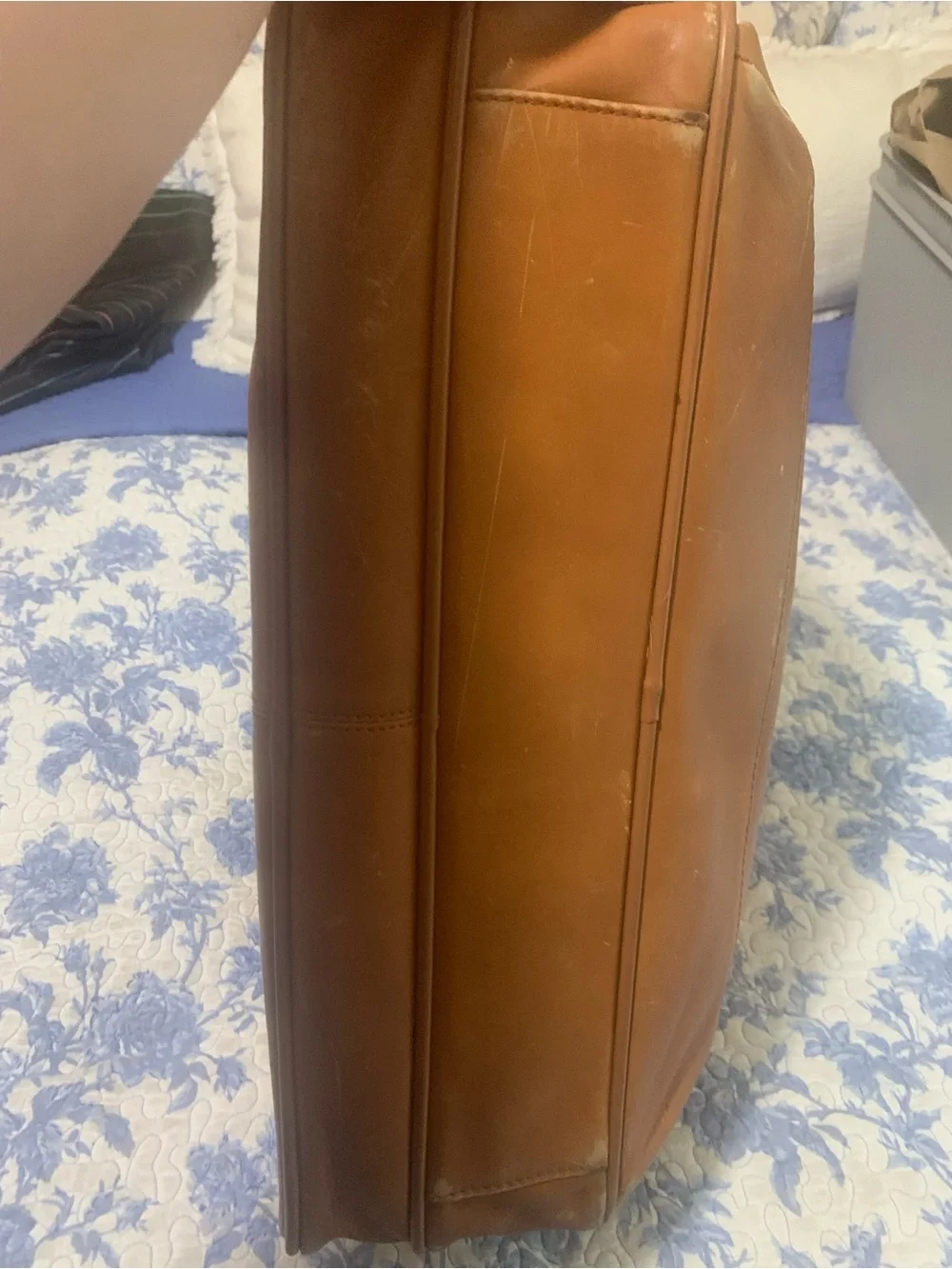 Murano Tan Leather Briefcase with Front Zip Pocket